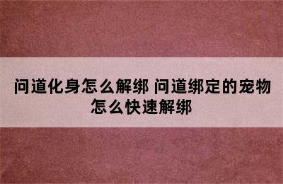 问道化身怎么解绑 问道绑定的宠物怎么快速解绑